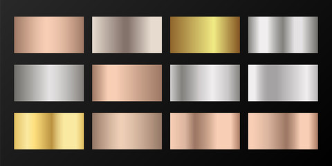 Silver, platinum, bronze, pink gold vector metallic gradients.