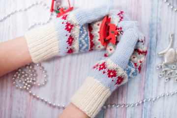 knitted wool mittens