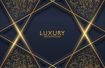 3d geometric luxury gold metal on dark background. Graphic design element for invitation, cover, background. Elegant decoration