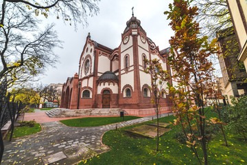 Fototapeta na wymiar Subotica, Serbia, November 9, 2109, Beautiful exterior photos of a Jewish synagogue
