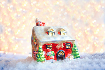 Christmas house Christmas and New Year holidays background, winter season.