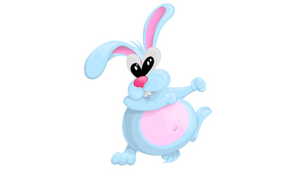 Cheerful hare funny dances on a white background. Cartoon vector illustration