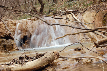 Water flow in a early spring forest. Crimea. Russia