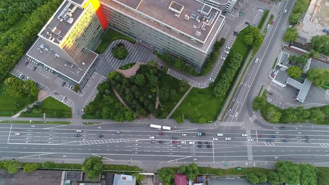 View of a city and crossroads from the height