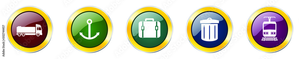 Fototapete set of colorful web glossy vector icons, transport, subway, train and truck buttons in eps 10 for we
