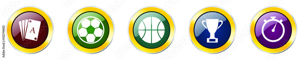 Aufkleber set of colorful web glossy vector icons, play, game, ball, goal and sport buttons in eps 10 for webd