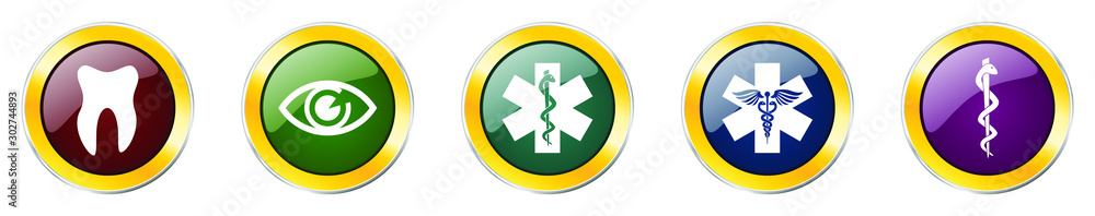 Leinwandbilder set of colorful web glossy vector icons, medicine, health, eye and tooth buttons in eps 10 for webde