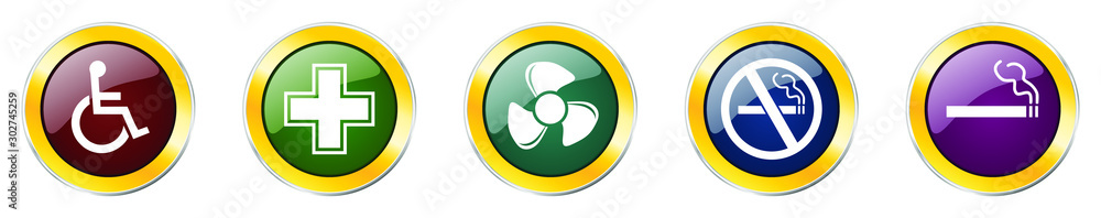 Leinwandbilder set of colorful web glossy vector icons, wheelchair, cigarette, ventilator, no smoking buttons in ep
