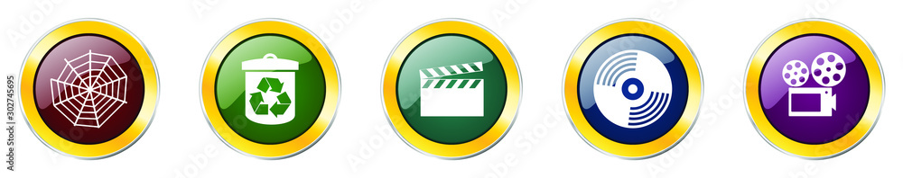 Aufkleber Set of colorful web glossy vector icons,  play, movie, video, garbage and recycle buttons in eps 10 for webdesign and mobile applications on white background