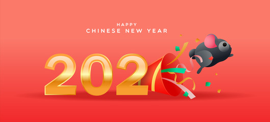Chinese new year 2020 funny cute rat party cartoon