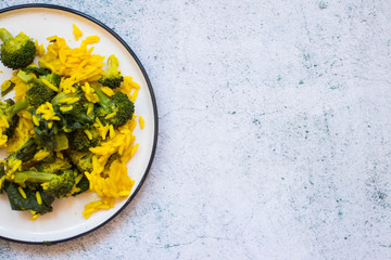 Yellow basmati asian rice with spinach (palak pulao).