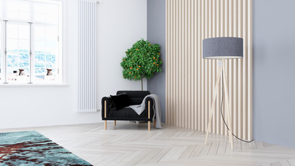 Living room interior in scandinavian style . 3D rendering