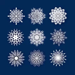 Fotobehang Set of 3d snowflake isolated icon, papercut © tinakris