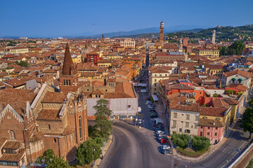 Church of San Fermo Maggiore. The historic city center of Verona, Italy.  Aerial view