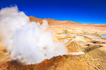 Steam coming out of the "Sol de la manana"  geyser in Bolivia