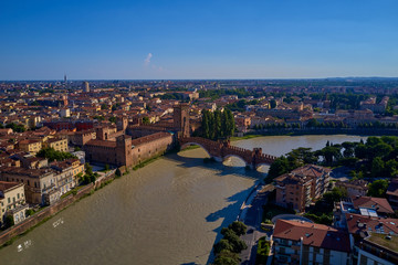 The historic city center of Verona, Italy. Adige River. Aerial view