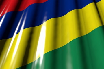 pretty shining - looks like plastic flag of Mauritius with large folds lie diagonal - any holiday flag 3d illustration..