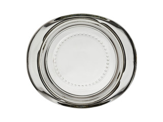 Empty open glass jar, top view. Isolated on white background