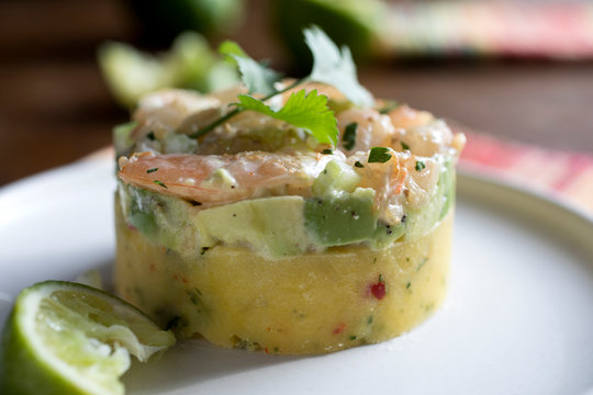 Close up of Peruvian causa on plate