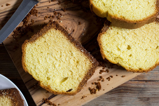 Close up of cream cheese crunch pound cake