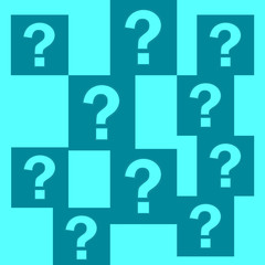 Question marks in blue rectangles on a blue background