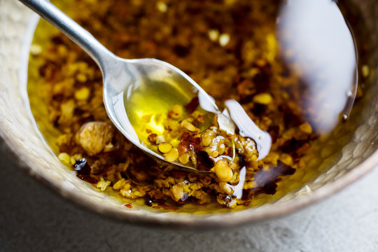 Close up of with garlic chili oil