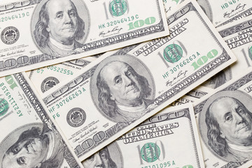 Texture of dollar bills. One hundred dollars.