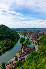 Landscape from Citadel of Besancon and River Doubs in Bourgogne Franche-Comte region, France....