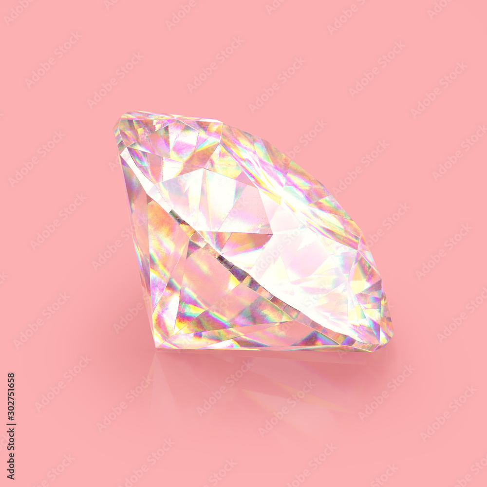 Poster Sparkling realistic diamond. Scratches and imperfections on the surface. 3D rendering.