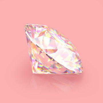 Sparkling realistic diamond. Scratches and imperfections on the surface. 3D rendering.