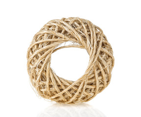 Rope coil roll on a white background. Household rope.