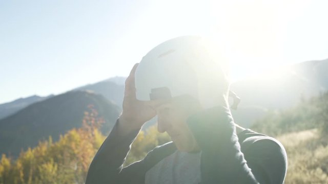 Bike rider wearing safety helmet before workout Otago