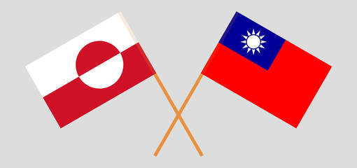 Crossed flags of Taiwan and Greenland