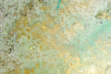 Foto auf Acrylglas Acrylic artwork with golden stains. Abstract modern art on canvas. Grunge effect. © meteoritka