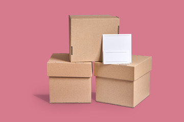 Three gift boxes stand on an isolated background. minimalism