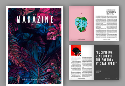Black and White Magazine Layout with Bold Text Elements