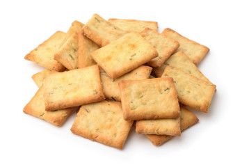 Pile of garlic, rosemary and sea salt crackers