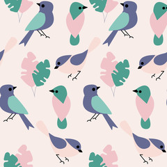 Green and pink teacups and birds