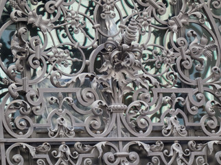 Close up of Beautiful  grating with floral patterns on the window in Madrid, Spain