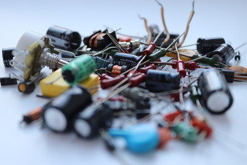 A lot of small details of mechanisms on white background closeup