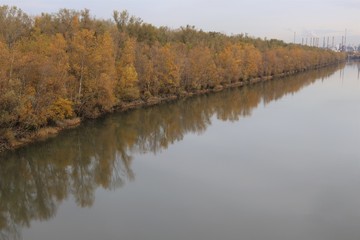Fototapeta premium Le fleuve Rhône à Solaize vu du pont de Vernaison Solaize - Département du Rhône - France