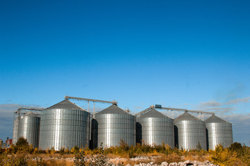 Kirovograd, Ukraine - 09.30.2019 Agro-processing and production plant for processing silos for drying, cleaning and storage of agricultural products, flour, cereals and grain. Granary.