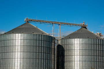 Kirovograd, Ukraine - 09.30.2019 Agro-processing and production plant for processing silos for drying, cleaning and storage of agricultural products, flour, cereals and grain. Granary.