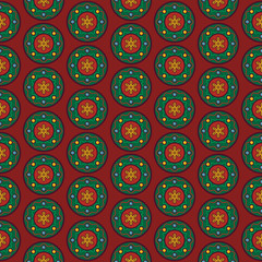 Christmas wreaths with snowflakes seamless pattern. Holiday decoration print