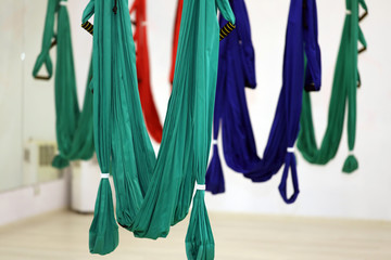 fitness aero yoga, class with hammocks in a sports club
