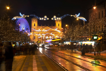 Fototapeta na wymiar Holiday decorations of Kossuth square in Debrecen. Hungary