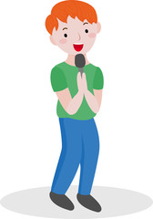 Beautiful boy singing microphone, great design for any purposes. Studio microphone vector. Black background. Vector isolated. Music voice concert. Modern vector. Sing song.