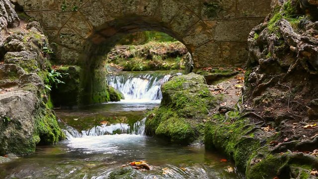 tranquil river stream in autumn forest schw&auml;bische alb urach germany