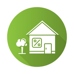 Home loan green flat design long shadow glyph icon. Credit with interest rate to buy real estate building. Buying, renting house. Borrow money to purchase apartment. Vector silhouette illustration