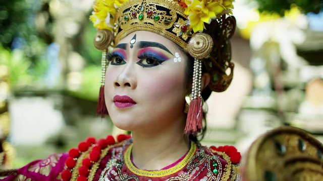 Portrait of Balinese female Legong spiritual dancer Indonesia